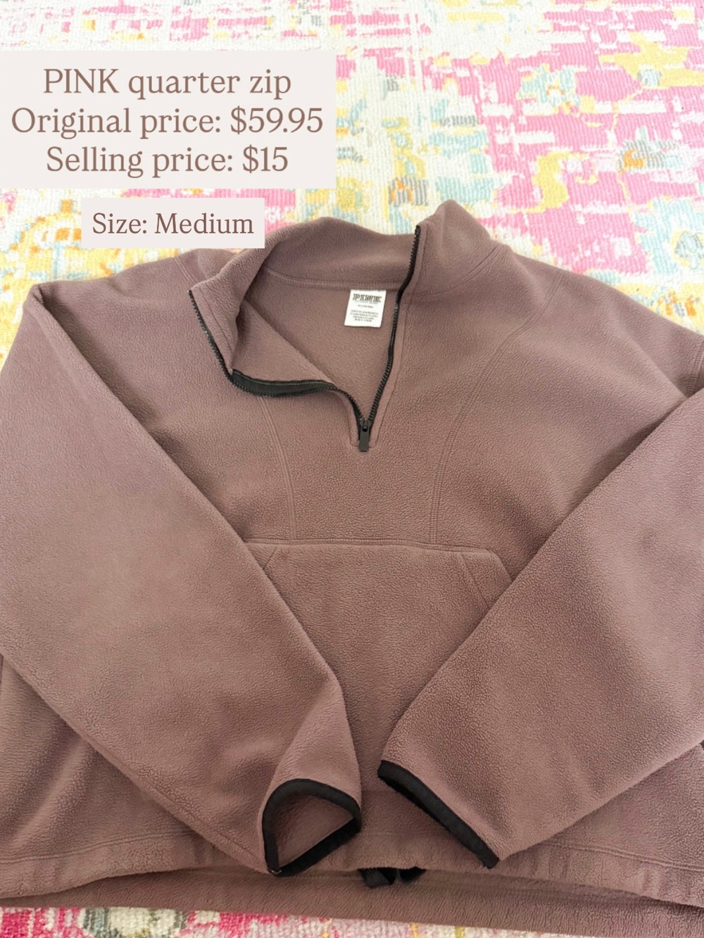 PINK Victoria's Secret Quarter-Zip Fleece Sweater - Dusty Mauve
